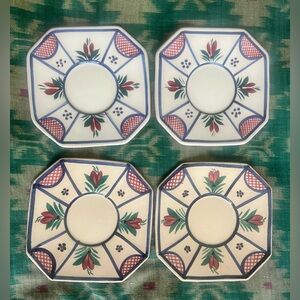 HB Quimper France Mistral Blue Octagonal Saucers Plates Set 4 French 5.75” VTG